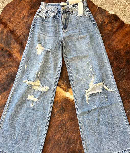 Lincoln Distressed Wide Leg Jeans