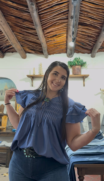 Denim Blue Ruffle Sleeve Top