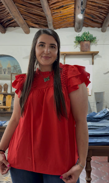 Red Ruffled Sleeve Top