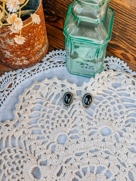 Black Onyx Oval Studs