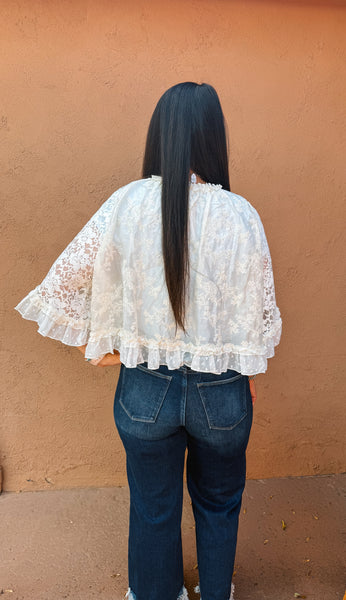 Ruffle Trim Lace Top