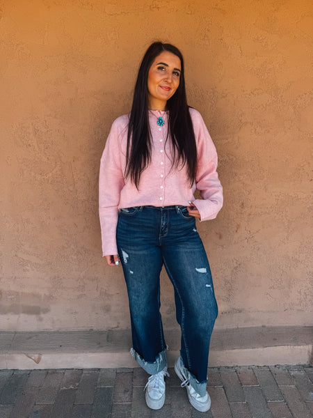 Pink Button Up Sweater