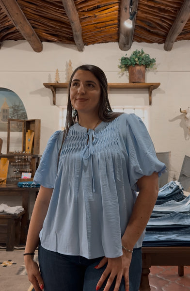 Light Blue Puff Sleeve Top