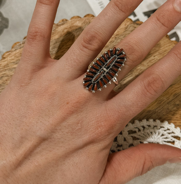 Red Coral Zuni Ring