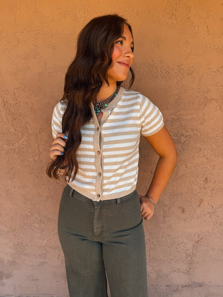 Cream Striped Button Up