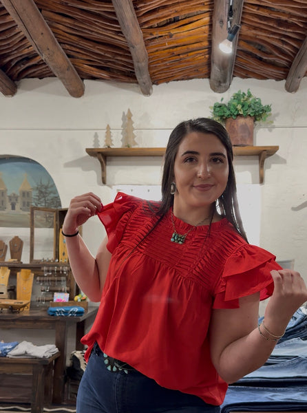 Red Ruffled Sleeve Top