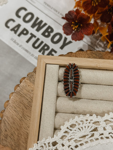Red Coral Zuni Ring