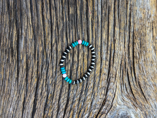 Pink Conch & Turquoise Elastic Bracelet