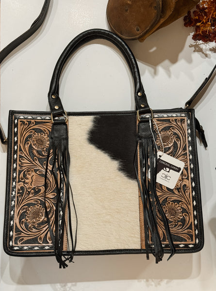 Tooled Leather & Cowhide Bag