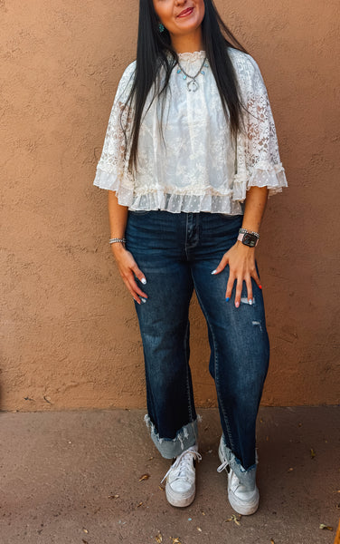 Ruffle Trim Lace Top