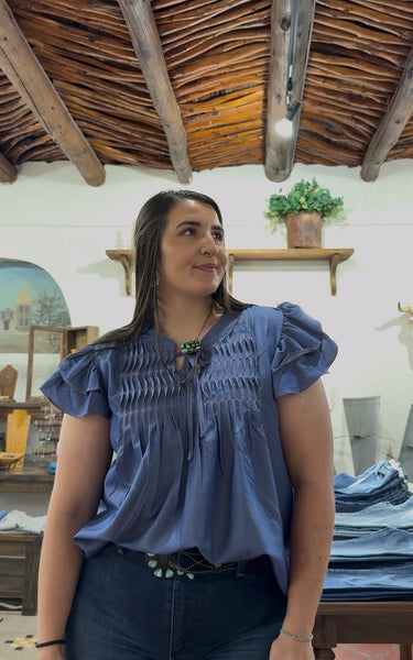 Denim Blue Ruffle Sleeve Top