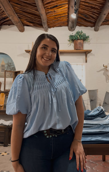 Light Blue Puff Sleeve Top