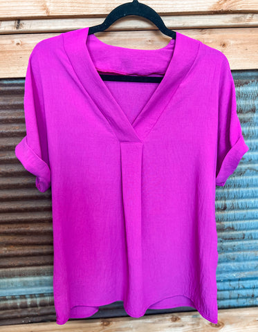 Magenta V-Neck Blouse