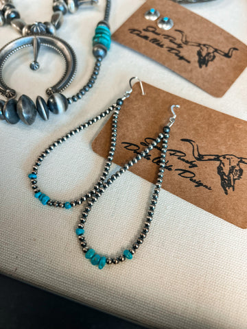Navajo Pearl & Turquoise Dangle Hoops