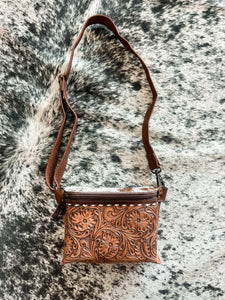 Tooled Leather & Cowhide Sling Bag