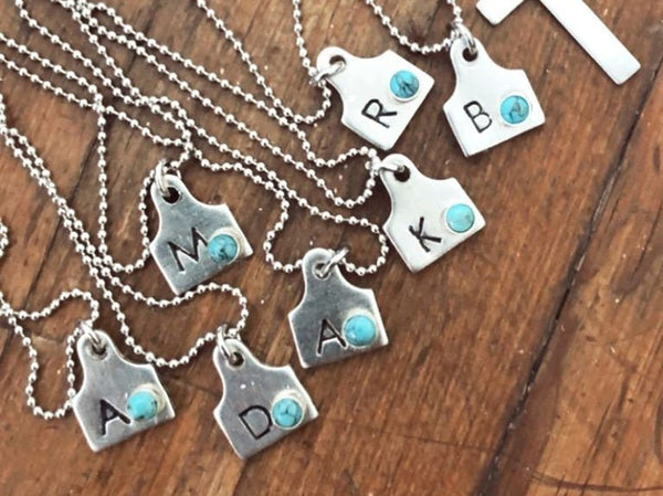 Initial Cattle Ear Tag Necklace Pearl & Turquoise Customized and  Personalized Country and Western Style - Etsy