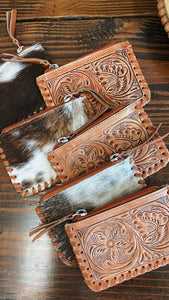 Tooled Leather and Cowhide Coin Purse