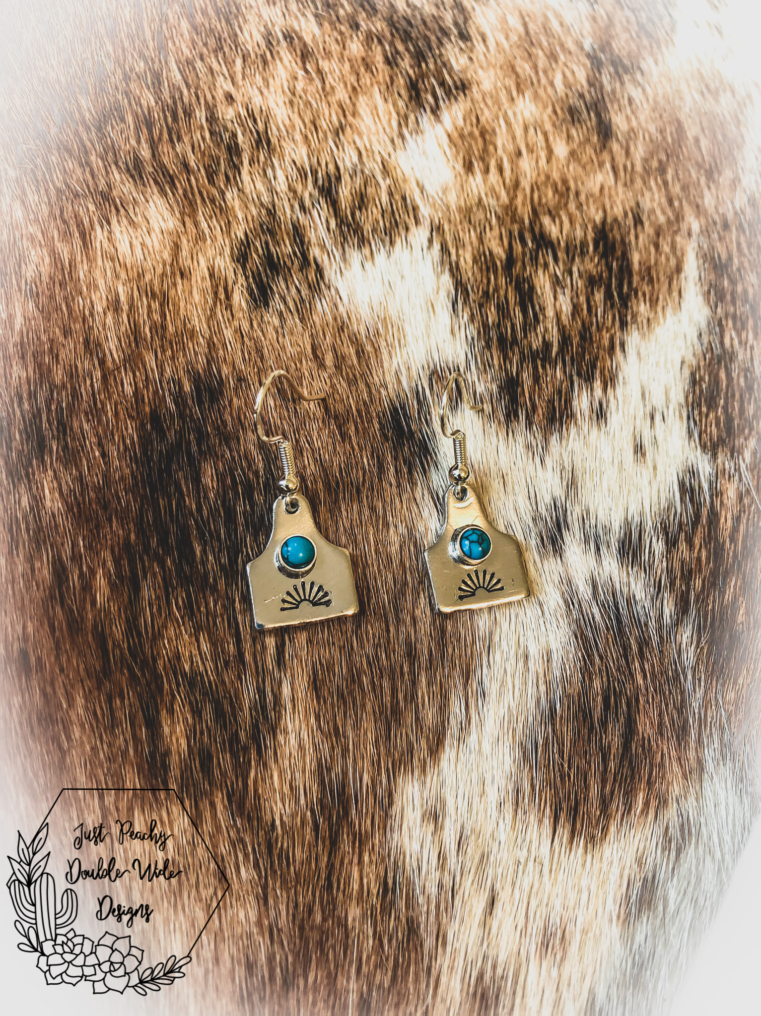 Turquoise Sun Cowtag Earrings (Made To Order)